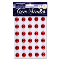 Icon Craft Pack of 30 Self Adhesive Gem Stones 14mm - Pearl Red - Pearl Red Self-Adhesive Gem Stones for Craft Projects