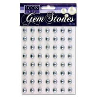 Icon Craft Pack of 56 Self Adhesive Gem Stones 10mm - Pearl Silver - Pearl Silver Gem Stones for Creative Crafting