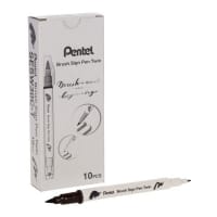 Pentel Brush Sign Pen Twin Tip Dark Brown - Rich Dark Brown Brush Pen for Calligraphy and Art