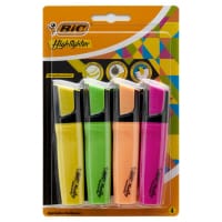 Bic Ultra Flourescent Highlighters - Card of 4 Colours - Yellow, Green, Orange Pink
