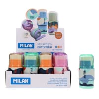 Milan Capsule Extension Single Hole Sharpener & Eraser - 4 Assorted - Practical Sharpener and Eraser Set for School