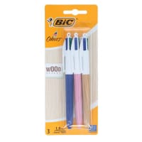 Bic 4 Colour Ballpoint Pen Wood Effect for Unique Style Card of 3