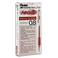 Pentel Hybrid Gel Grip K118 0.8mm Metallic Gel Pen - Red, Premium Quality