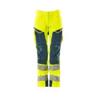MASCOT Trousers with kneepad pockets 19078-511 ACCELERATE SAFE Ladies fit DIAMOND, ULTIMATE STRETCH, water-repellent, suitable for Industrial wash hi-vis yellow/dark petroleum L32W29