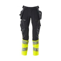 Mascot Trousers With Holster Pockets 19131-711 Accelerate Safe Ultimate Stretch, Water-Repellent, Two-Toned Dark Navy/Hi-Vis Yellow L30W42.5