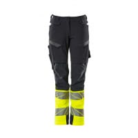 MASCOT Trousers with kneepad pockets 19178-511 ACCELERATE SAFE Ladies fit DIAMOND, ULTIMATE STRETCH, water-repellent, two-toned, suitable for Industrial wash dark navy/hi-vis yellow L30W38.5