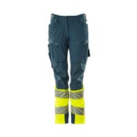 MASCOT Trousers with kneepad pockets 19178-511 ACCELERATE SAFE Ladies fit DIAMOND, ULTIMATE STRETCH, water-repellent, two-toned, suitable for Industrial wash dark petroleum/hi-vis yellow L32W41