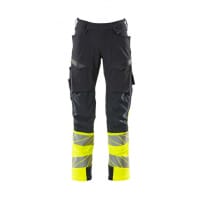 MASCOT Trousers with kneepad pockets 19179-511 ACCELERATE SAFE ULTIMATE STRETCH, water-repellent, suitable for Industrial wash dark navy/hi-vis yellow L35W44.5