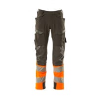 MASCOT Trousers with kneepad pockets 19179-511 ACCELERATE SAFE ULTIMATE STRETCH, water-repellent, suitable for Industrial wash dark anthracite/hi-vis orange L35W35.5