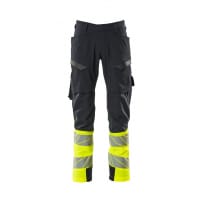 MASCOT Trousers with thigh pockets 19379-510 ACCELERATE SAFE ULTIMATE STRETCH, water-repellent, two-toned, suitable for Industrial wash dark navy/hi-vis yellow L35W38.5