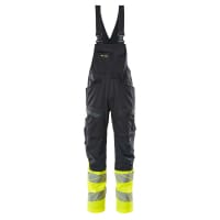 Mascot Bib & Brace With Kneepad Pockets 19669-236 Accelerate Safe Stretch Zones, Two-Toned, Prowash,Dark Navy/Hi-Vis Yellow,L32W38.5
