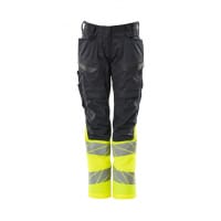 MASCOT Trousers with kneepad pockets 19678-236 ACCELERATE SAFE Ladies fit DIAMOND, Stretch Zones, two-toned dark navy/hi-vis yellow L30W38.5