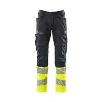 Mascot Trousers With Kneepad Pockets 19679-236 Accelerate Safe Stretch Zones, Two-Toned, Prowash,Dark Navy/Hi-Vis Yellow,L30W42.5