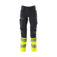 MASCOT Trousers with kneepad pockets 19879-711 ACCELERATE SAFE ULTIMATE STRETCH, water-repellent, two-toned dark navy/hi-vis yellow L35W38.5