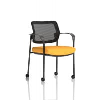 Brunswick Deluxe With Arms Black Frame With Castors Mesh Back Bespoke Colour Seat Senna Yellow