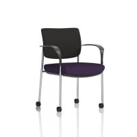 Brunswick Deluxe With Arms Chrome Frame With Castors Black Fabric Back Bespoke Colour Seat Tansy Purple