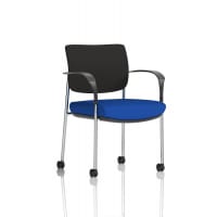 Brunswick Deluxe With Arms Chrome Frame With Castors Black Fabric Back Bespoke Colour Seat Stevia Blue