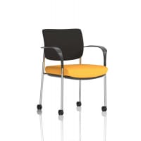 Brunswick Deluxe With Arms Chrome Frame With Castors Black Fabric Back Bespoke Colour Seat Senna Yellow