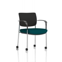 Brunswick Deluxe With Arms Chrome Frame With Castors Black Fabric Back Bespoke Colour Seat Maringa Teal