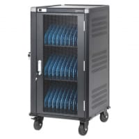 Manhattan Laptop Charging Cart/Trolley via AC Adapter (UK) x30 Bay, Install device's AC Adapter (power cables) into unit, Suitable for ALL laptops (to 15.6"), iPads, MacBooks, Chromebooks, other USB-C devices, Bays 380x30x280mm, Cabinet, Lockable