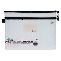 PREMTO A4+ EXTRA DURABLE DOUBLE POCKET MESH STORAGE WALLET - CLEAR PEARL
