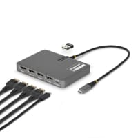 StarTech.com USB-C to Quad-Monitor Workstation Adapter, 4K 60Hz DisplayPort, 140W PD Passthrough for Laptop Charging, USB Port for Wireless Keyboard / Mouse, TAA