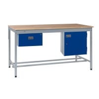 Square Tube Workbench - Beech Top H.840 W.1500 D.750mm - Single Drawer & Storage Cupboard