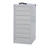 Laptop Charging Locker 1000h x 500w x 500d mm - 8 Tiers, 8 Doors Light Grey Doors