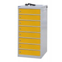 Laptop Charging Locker 1000h x 500w x 500d mm - 8 Tiers, 8 Doors Yellow Doors