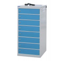 Laptop Charging Locker 1000h x 500w x 500d mm - 8 Tiers, 8 Doors Light Blue Doors