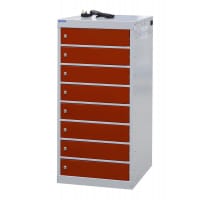 Laptop Charging Locker 1000h x 500w x 500d mm - 8 Tiers, 8 Doors Red Doors