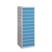 Laptop Charging Locker 1460h x 500w x 500d mm - 12 Tiers, 12 Doors Light Blue Doors