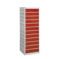 Laptop Charging Locker 1460h x 500w x 500d mm - 12 Tiers, 12 Doors Red Doors