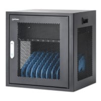 Manhattan Laptop Charging Cabinet Desktop via AC Adapter (UK) 10-bay, Install device's AC Adapter (power cables) into unit, Suitable for ALL laptops (to 15.6"), iPads, MacBooks, Chromebooks, other portable devices, Bays 380x30x280mm, Cart, Lockable