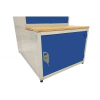 Combi Seat, Stand and Storage Compartment - H.450 W.1200 D.450 - Solid Door Storage Box - Oak Slats Blue Door