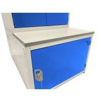 Combi Seat, Stand and Storage Compartment - H.450 W.1200 D.450 - Solid Door Storage Box - MFC Slats Blue door