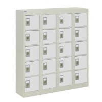 QMP Wall Mounted Personal Effects Locker 940h x 900w x 190d mm Light Grey doors 20 comp Camlock