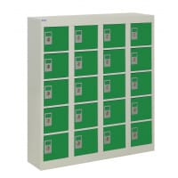 QMP Wall Mounted Personal Effects Locker 940h x 900w x 190d mm Green doors 20 comp Camlock