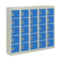 QMP Wall Mounted Personal Effects Locker 940h x 1130w x 190d mm Blue doors 25 comp Camlock