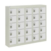 QMP Wall Mounted Personal Effects Locker 940h x 1130w x 190d mm Light Grey doors 25 comp Camlock