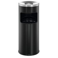 Durable Round Metal Waste Bin with Fire Extinguishing Ashtray - 17L - Black