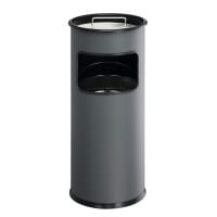 Durable Round Metal Waste Bin with Integrated Sand Ashtray - 17L - Charcoal Grey