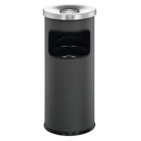 Durable Round Metal Waste Bin with Fire Extinguishing Ashtray - 17L - Grey