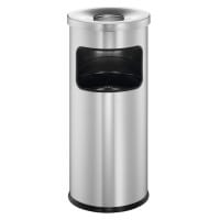 Durable Round Metal Waste Bin with Fire Extinguishing Ashtray - 17L - Silver