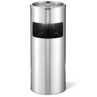 Durable Square Metal Waste Bin with Integrated Sand Ashtray - 17L - Silver