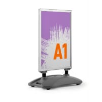 Durable Pavement Sign Heavy Water Base Double Sided Snap Frame Stand - A1 Silver