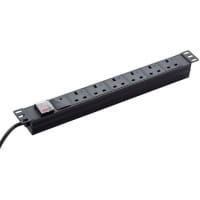 connektgear 3m 6 Way Surge Protected Horizontal Rack Mount Power Extension Block UK Plug to 6 x UK Sockets - Black