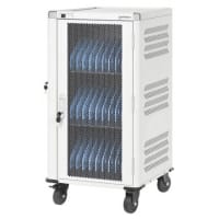Manhattan Laptop Charging Cart/Trolley via AC Adapter (UK) 30-bay, Install device's AC Adapter (power cables) into unit, Suitable for ALL laptops (to 16"), iPads, MacBooks, Chromebooks, other portable devices, Bays 380x30x280mm, White, Cabinet, Lockable