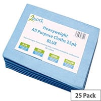 2Work Pack of 25 Heavyweight Cleaning Cloths Blue