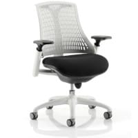 Flex Task Operator Office Chair White Frame Black Fabric Seat With Moonstone White Back With Arms